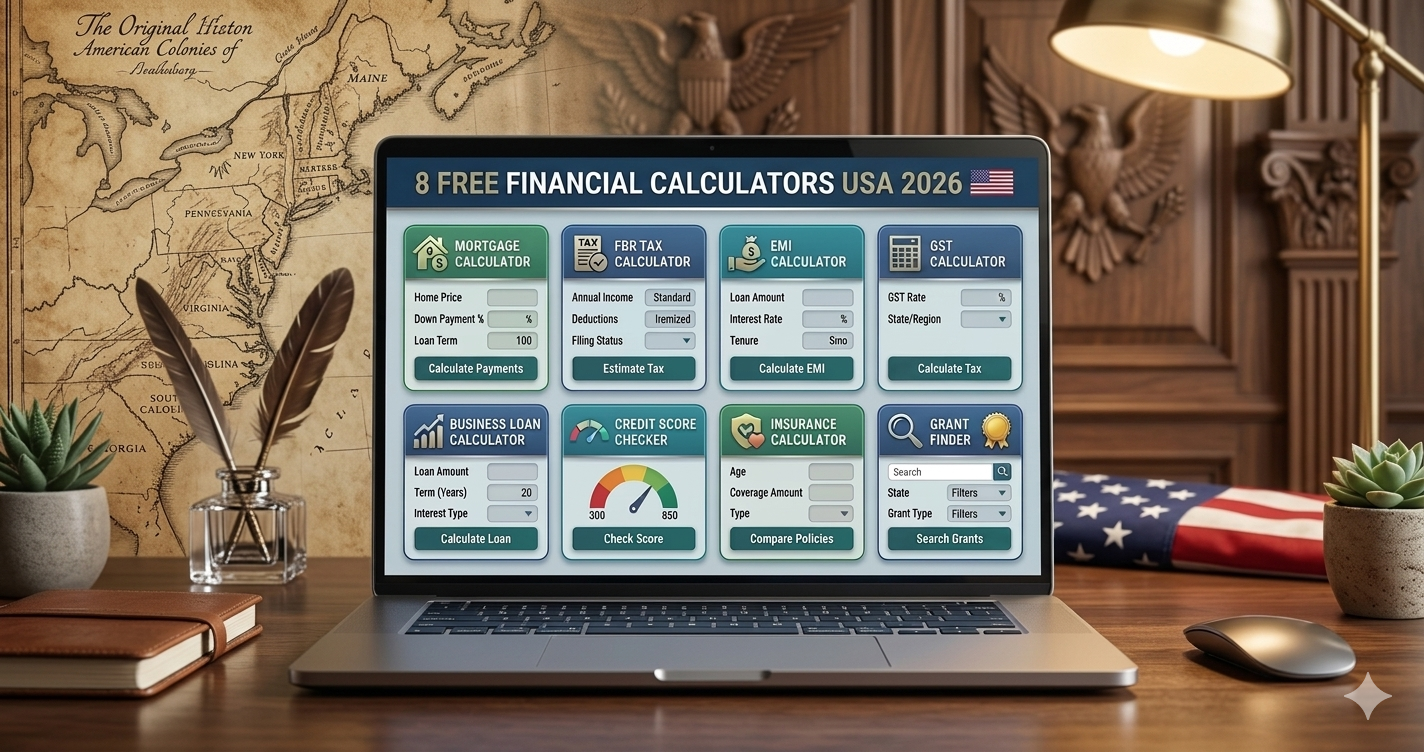 Free financial calculators: mortgage, tax, EMI, GST, loan, credit score for USA 2026