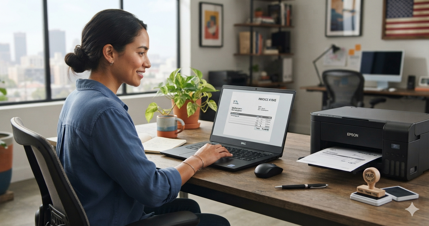 USA freelancer creating professional invoice with US amounts 2026